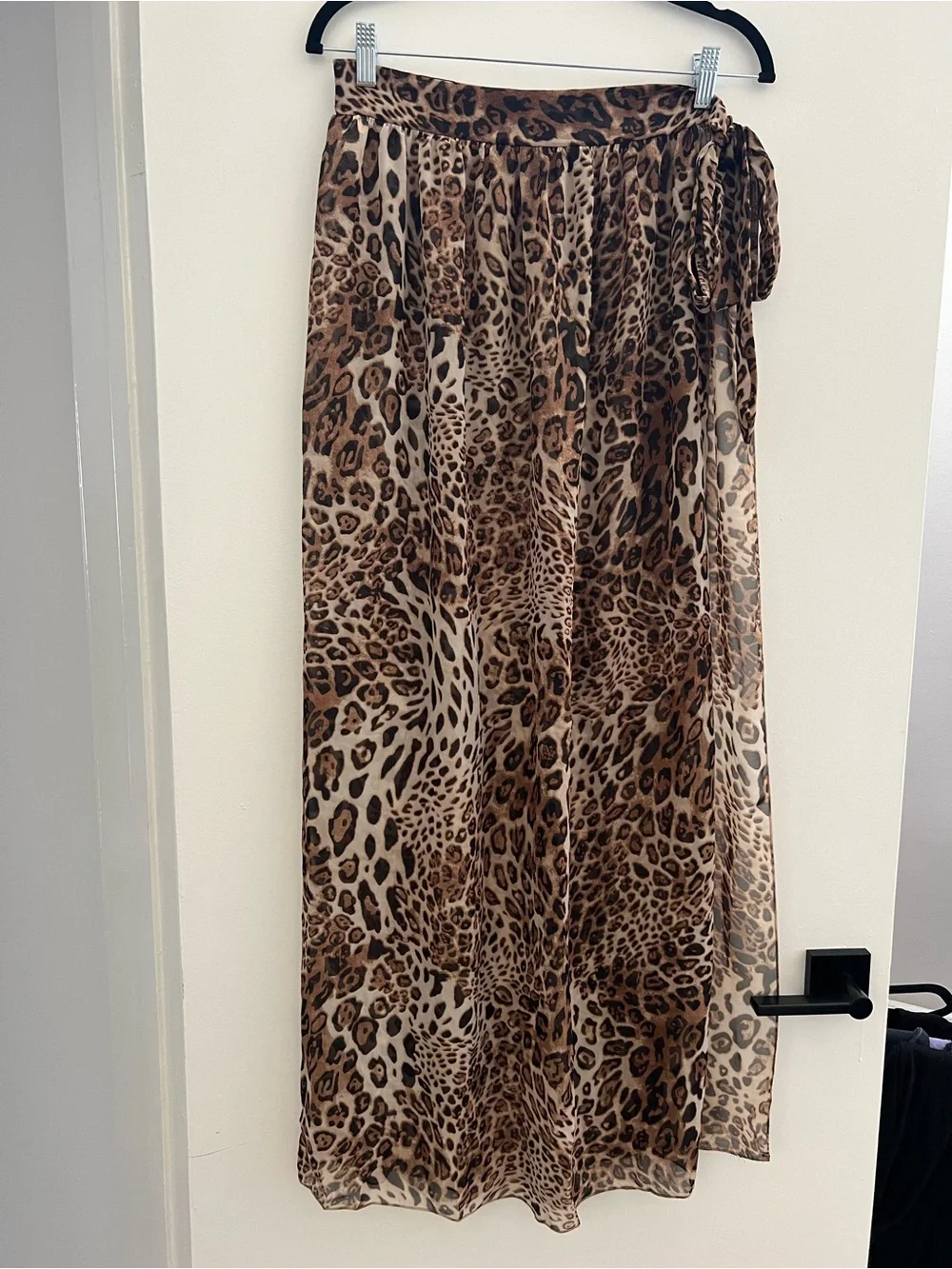 Leopard Print Sheer Wrap Swim Cover Up Skirt